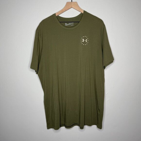 Under Armour Mens Loose T-Shirt 2XL‎ Green America Freedom HeatGear Army Casual - Picture 1 of 8